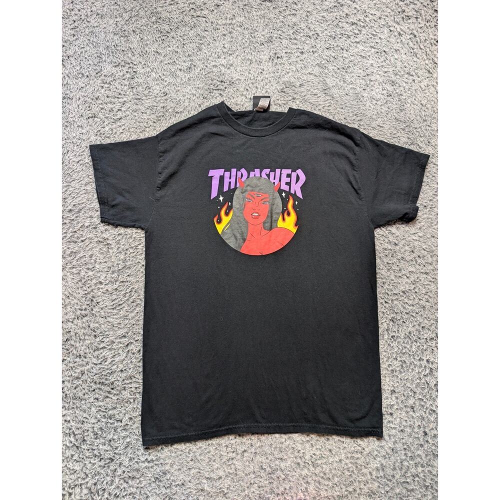 Thrasher Magazine Shirt Adult Medium Black Skater Rock Music Flames Y2K Graphic